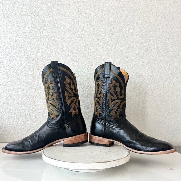 Rod Patrick Mens Cowboy Boots Size 15.5A Black Calf Leather Square Toe Western - Picture 7 of 12